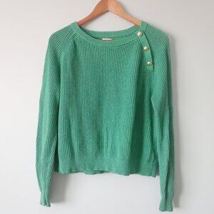 J Crew Ribbed Knit Green Cotton Sweater M